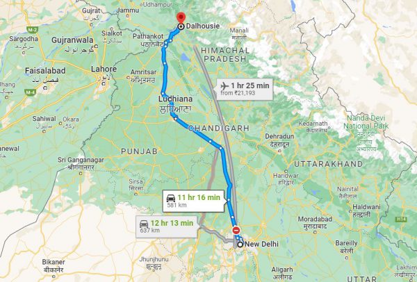 delhi to dalhousie distance -AVIS INDIA