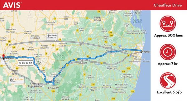 The distance between Chennai to Bangalore is 350 kilometers